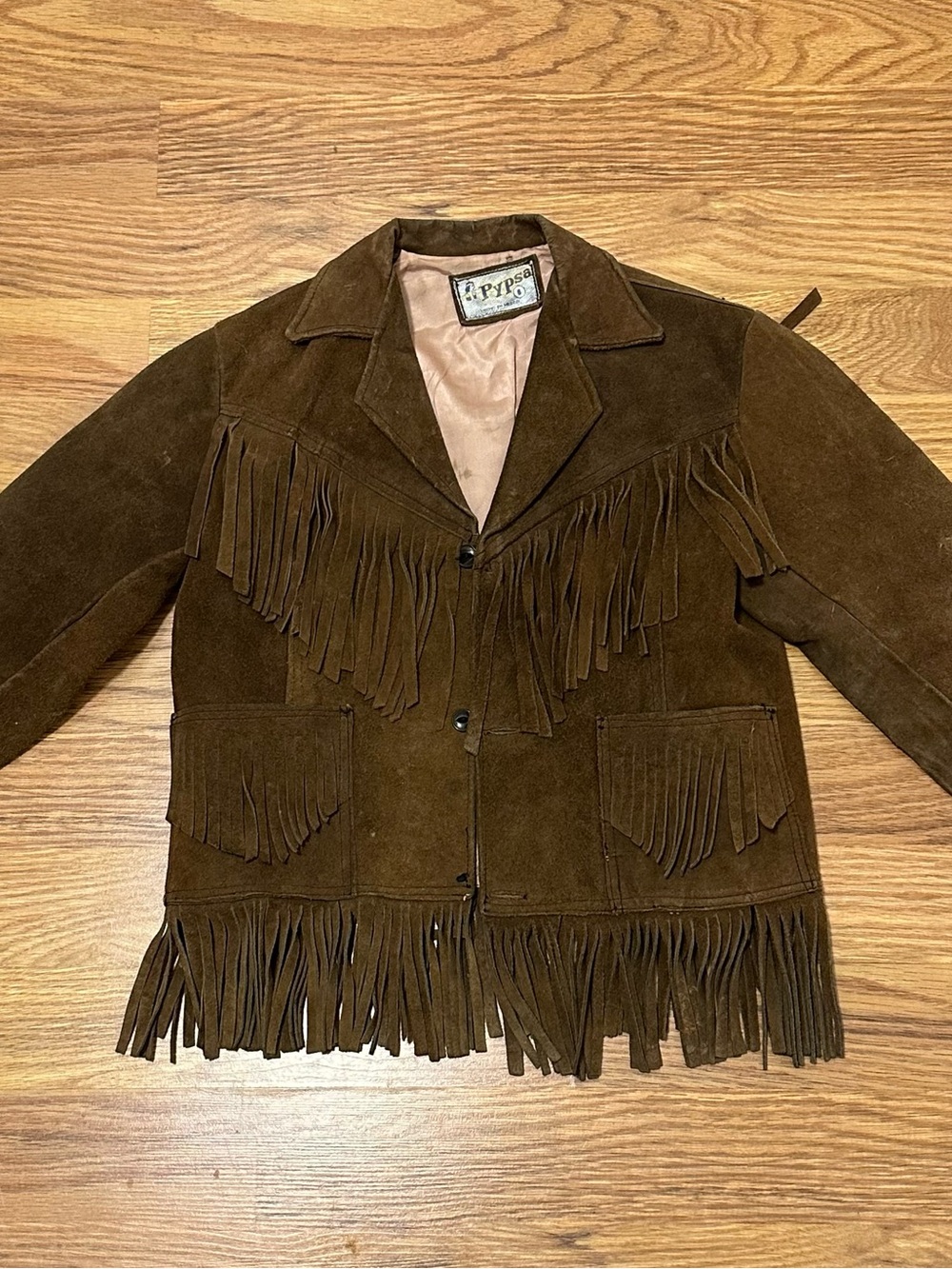 Vintage 70s Pypsa Brown Suede Fringe Jacket Western Boho Childs 6